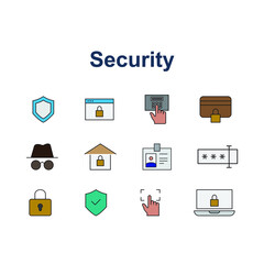 online security lock icon set full color editable vector
