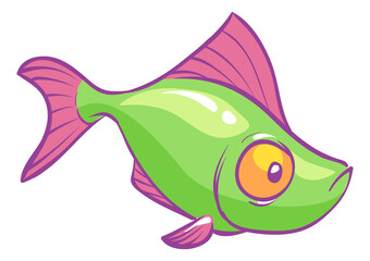 Funny green fish. Tropical aquarium animal. Cartoon character