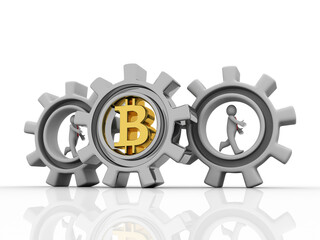 3d rendering bitcoin sign with business network
