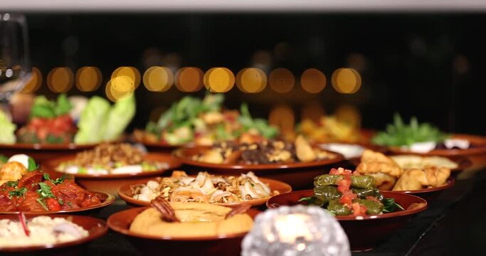 Table full meal beirut, lebanon food