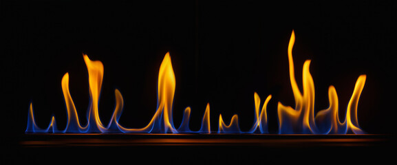 Fire embers particles over black background. Gas fire background. Abstract dark glitter fire...