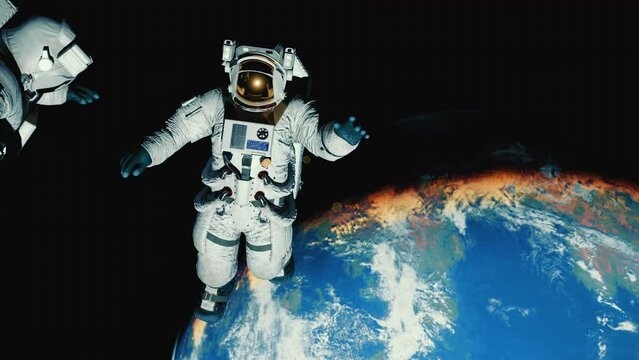 Astronauts in outer space. Render. 