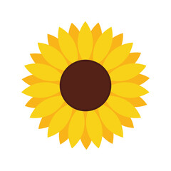 Sunflower icon. Sunflower in flat style isolated on white background. Sun flower silhouette. Circle yellow logo. Graphic illustration. Vector
