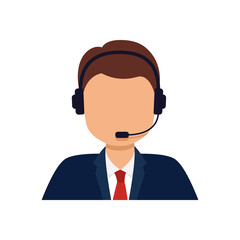 Сall center service. Operator for customer. Service agent. Man with headset telephone advise online. Hotline support, corporate representative helpline. Web assistant avatar. Vector