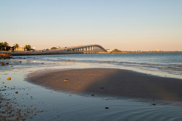 Sanibel Causeway bridge view from the island beach, Fort Myers Florida