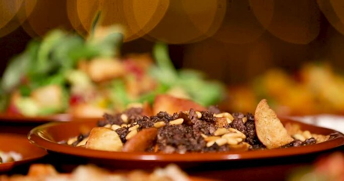 Table full meal beirut, lebanon food