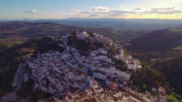 Drone moving down near the village of Casares, Spain