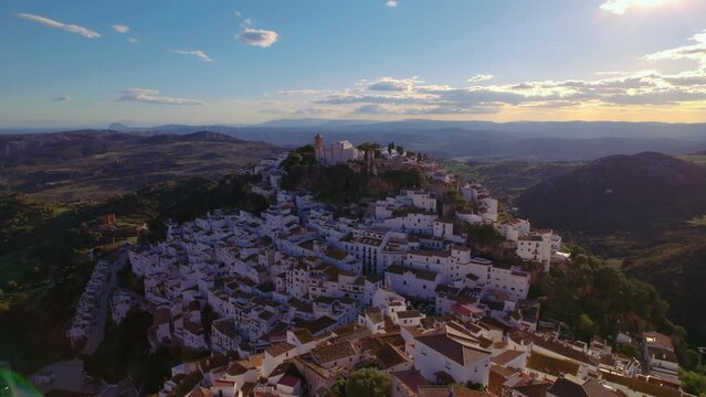 Drone moving up on the village of Casares, Spain