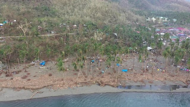 Fallen Trees And Trashes From The Disaster Made By Typhoon Odette In Southern Leyte, Philipines.Aerial Drone