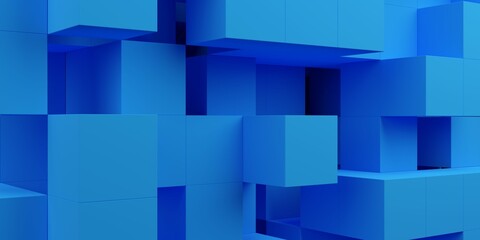 Blue random shifted abstract geometrical cube or boxes maze background