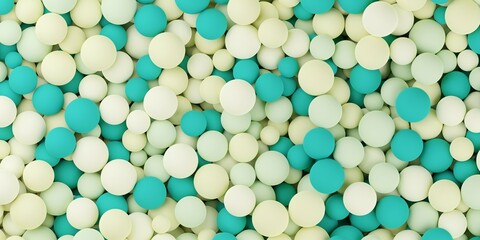 Modern green eco palette shaded sphere or ball pool geometry frame filling background pattern, top view flat lay from above