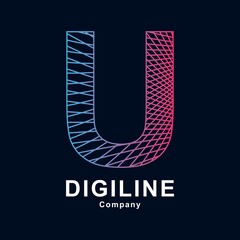 Abstract letter U line digital vector template logo design. Suitable for technology, digital and dimension icon
