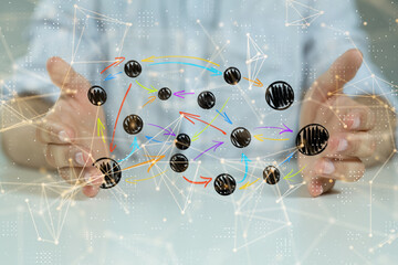 Global network. Blockchain. 3D illustration. Neural networks and artificial intelligence. Abstract