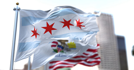 Chicago city flag waving in the wind