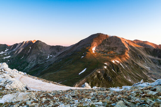 Amazing sunrise in the high mountains. (Peak of Bastiments, Pyrenees Mountains)