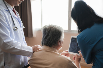 Fototapeta premium health insurance concept, Elderly patients living in hospital for medical checking by professional doctor and support by nurse, medicine health care for senior person