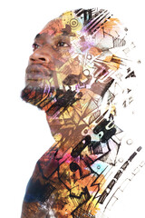 Paintography. A portrait of a young African American man combined with a creative painting