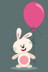 Greeting card with rabbit holding a balloon