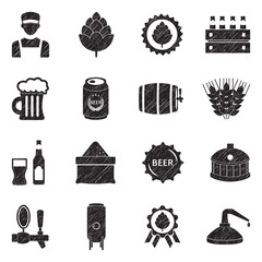 Craft Beer Icons. Black Scribble Design. Vector Illustration.