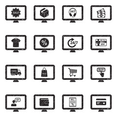Online Shop Icons. Black Scribble Design. Vector Illustration.