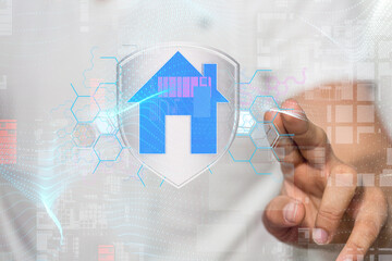 home iot - Neural network 3D illustration. Big data and cybersecurity