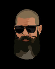 Hipster man with beard and sunglasses - black background