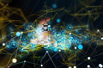 Neural network 3D illustration. Big data and cybersecurity