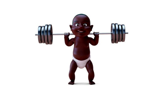 Fun 3D cartoon of a baby squatting