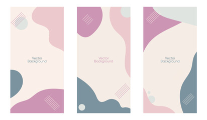 Set of abstract vector modern stories template with spots. Geometric illustration background. Handdrawn colored cover. Abstract pastel patterns for social media story, poster.