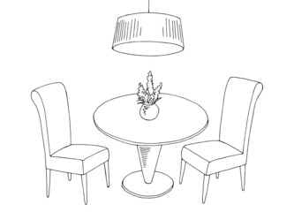 Dining room graphic black white isolated sketch illustration vector 