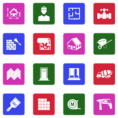 House Building Icons. White Flat Design In Square. Vector Illustration.