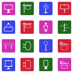 Signboard Icons. White Flat Design In Square. Vector Illustration.