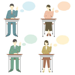 リカレント教育（社会人が学び直している）のセットイラスト