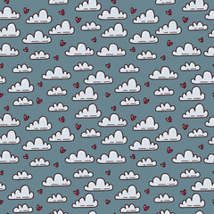 seamless pattern with cute clouds and hearts