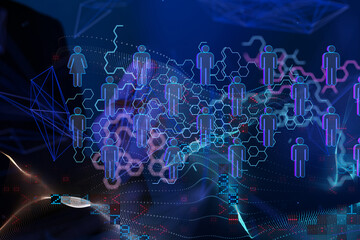 holding 3D rendering group of blue people