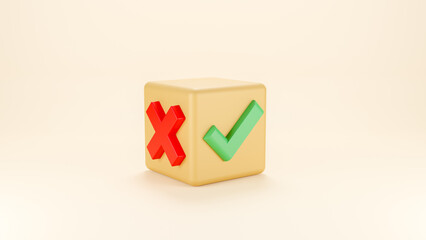 Wood cubes block with true and false or wrong and right symbol on isolation background, Yes or No on wood blogs, icons for evaluation quiz, answer, question and decision concept, 3d rendering