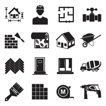 House Building Icons. Black Flat Design. Vector Illustration.