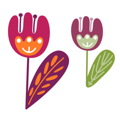 Fototapeta premium Tulip in ethnic Scandinavian style. Beautiful simple decorative flower. Design element for postcards, posters, fabrics