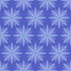 Cute geometric floral seamless pattern with flower head ion navy blue background. Spring vector background, botanical abstract backdrop