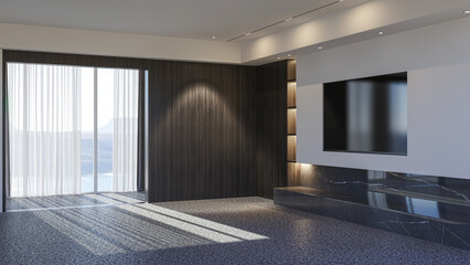 Illustration 3D rendering large luxury modern bright interiors Living room mockup computer digitally generated image