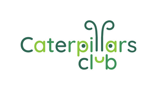 Caterpillars club logo. Children's sign. The concept of a cute logotype for a kindergarten or children's club, a brand of children's clothing and toys. Vector. Isolated.