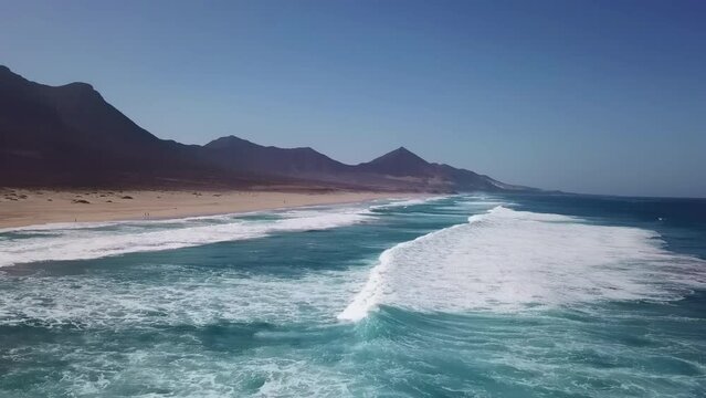 Cofete Beach aerial shot in Canary Islands - Fuerteventura, Spain