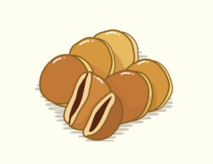 Brown dorayaki dessert cake in cute flat simple vector illustration art design