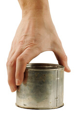 Old tin can in hand