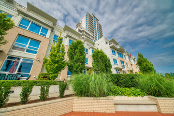 Nanaimo city buildings along the seas on a beautiful summer day, British Columbia - Canada.