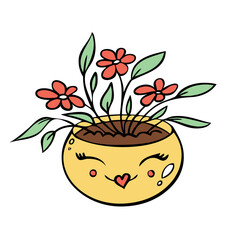 Cute plant in a flower pot. Vector illustration of indoor plants