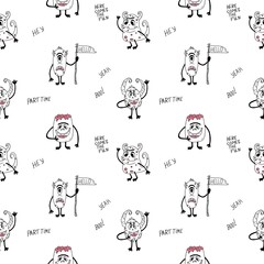 seamless pattern with monster on a white background.
