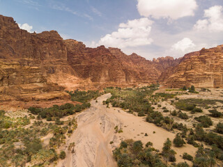 Aerial views of Wadi Al Disah valley in Tabuk region of Saudi Arabia