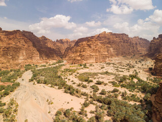 Fototapeta na wymiar Aerial views of Wadi Al Disah valley in Tabuk region of Saudi Arabia