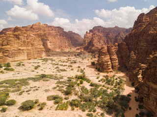 Aerial views of Wadi Al Disah valley in Tabuk region of Saudi Arabia